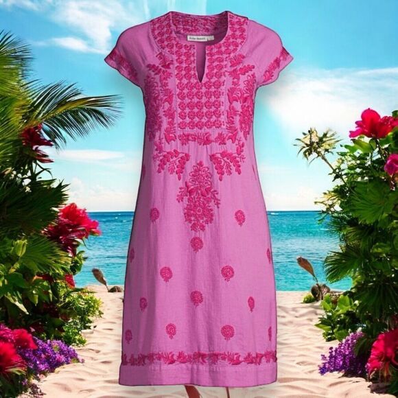 Roller Rabbit Dress Girls 12 Pink Embroidered Floral Faith Cap Sleeve - Picture 1 of 10